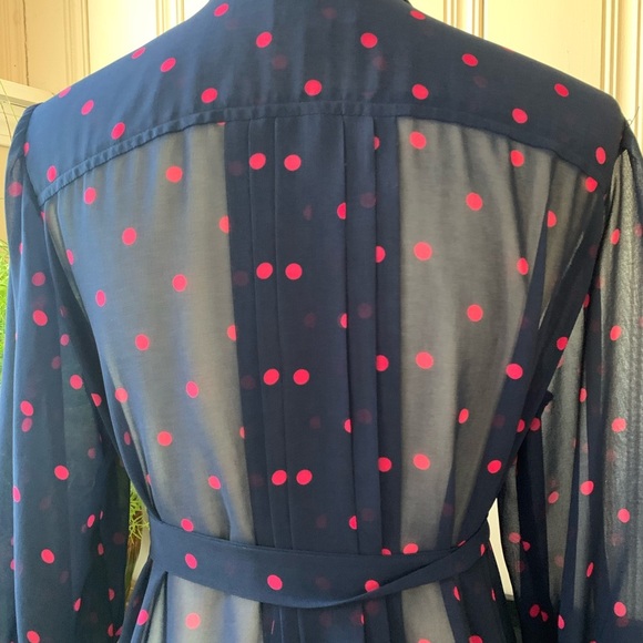 DONNA MORGAN NAVY FUSCIA POLKA  DOT DRESS SIZE 12 - Picture 7 of 9